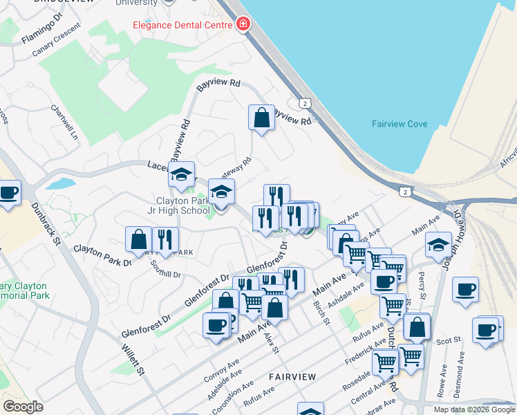 map of restaurants, bars, coffee shops, grocery stores, and more near 15 Braeside Lane in Halifax