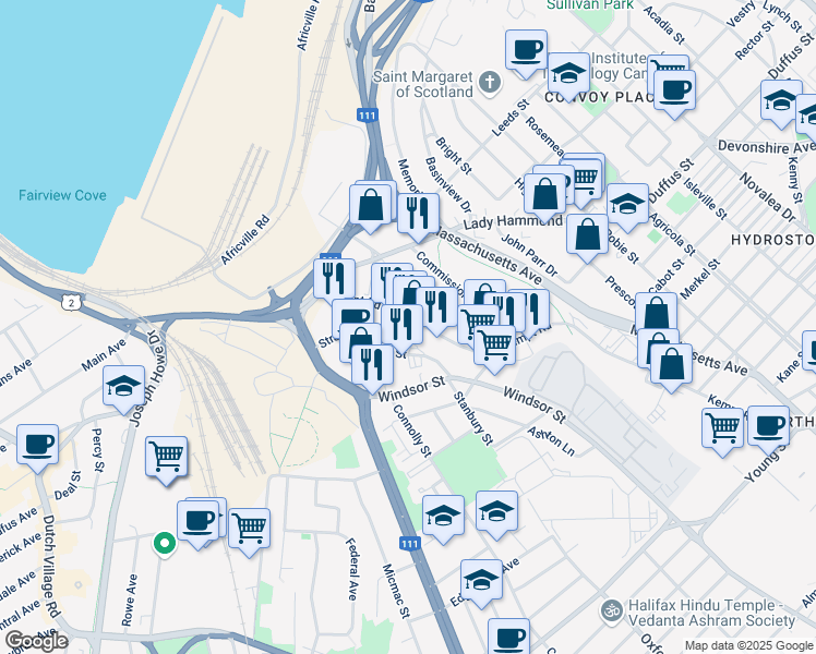 map of restaurants, bars, coffee shops, grocery stores, and more near 3630 Kempt Road in Halifax