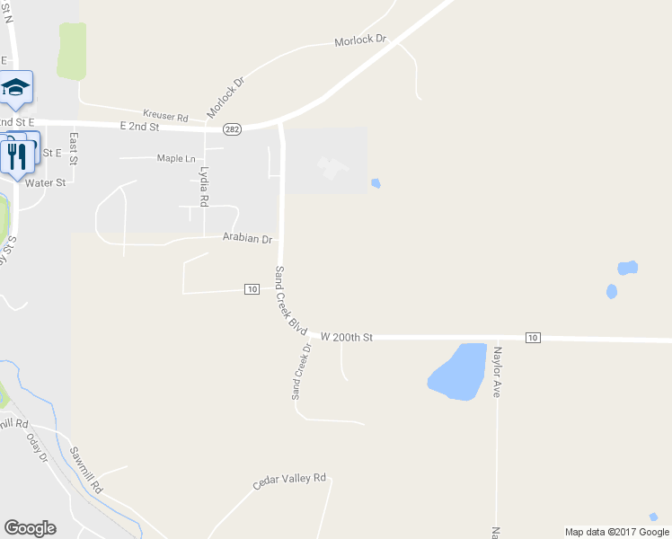 map of restaurants, bars, coffee shops, grocery stores, and more near 4406 Sand Creek Boulevard in Jordan