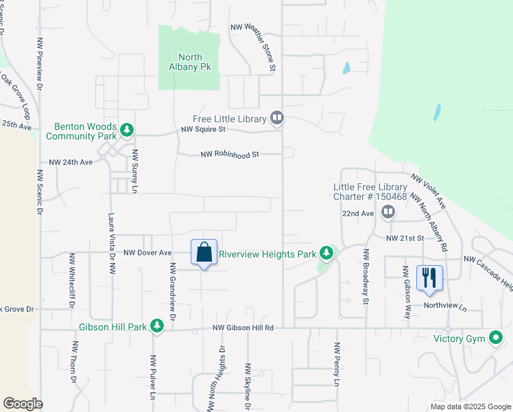 map of restaurants, bars, coffee shops, grocery stores, and more near 2417 Imperial Drive Northwest in Albany