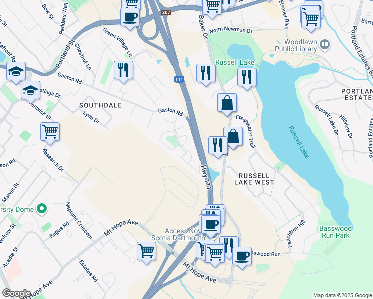 map of restaurants, bars, coffee shops, grocery stores, and more near 1 Wilson Avenue in Dartmouth