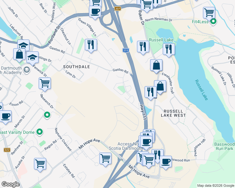 map of restaurants, bars, coffee shops, grocery stores, and more near 23 Earleton Avenue in Dartmouth