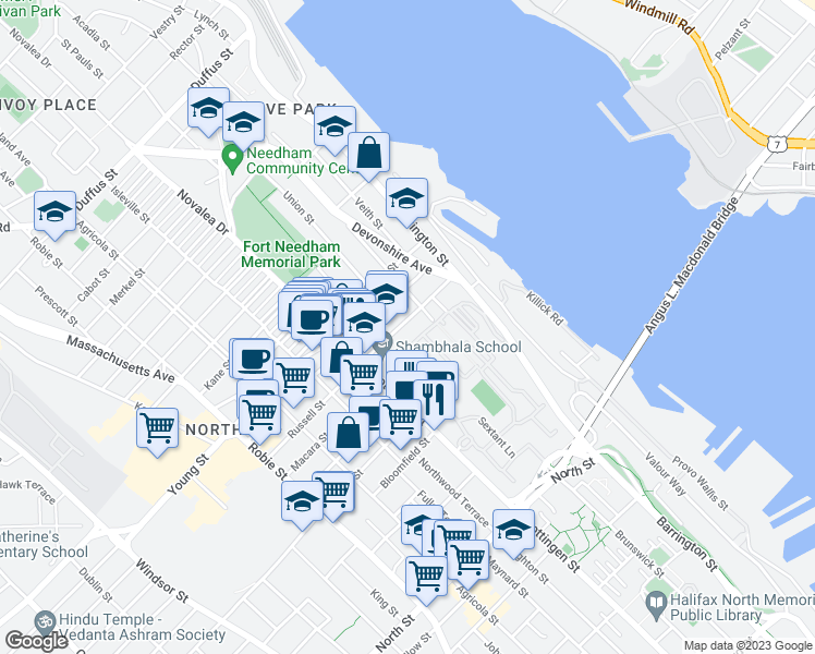 map of restaurants, bars, coffee shops, grocery stores, and more near 5350 Russell Street in Halifax