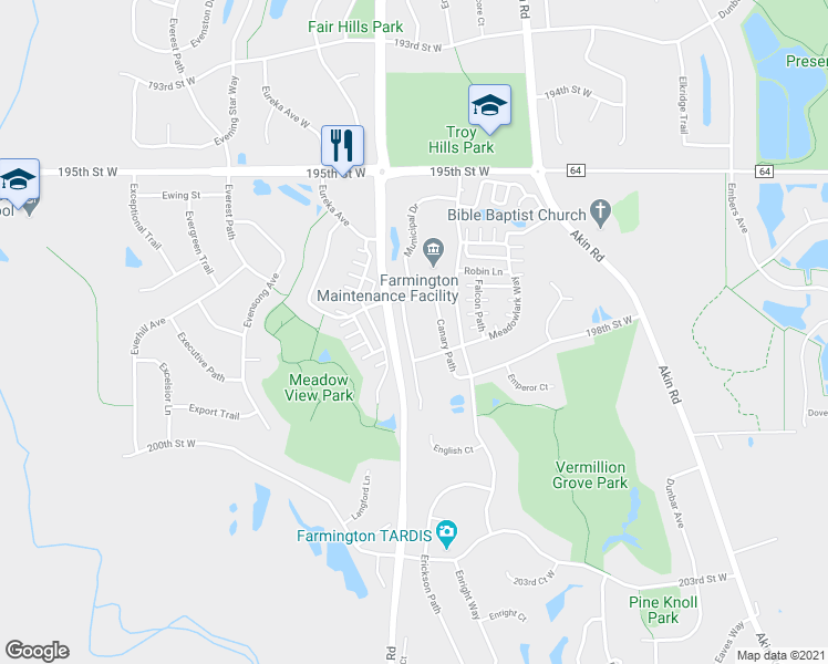 map of restaurants, bars, coffee shops, grocery stores, and more near 19748 Goldfinch Drive in Farmington