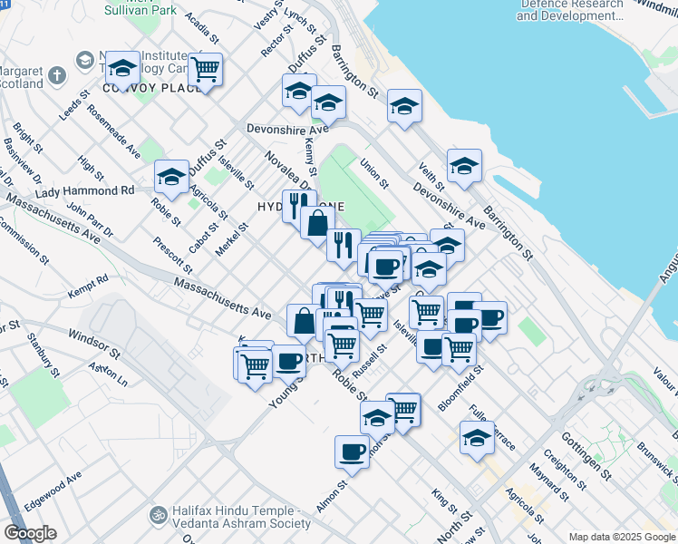 map of restaurants, bars, coffee shops, grocery stores, and more near 3170 Isleville Street in Halifax