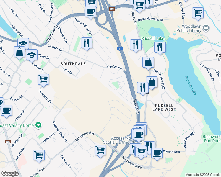 map of restaurants, bars, coffee shops, grocery stores, and more near 23 Earleton Avenue in Dartmouth