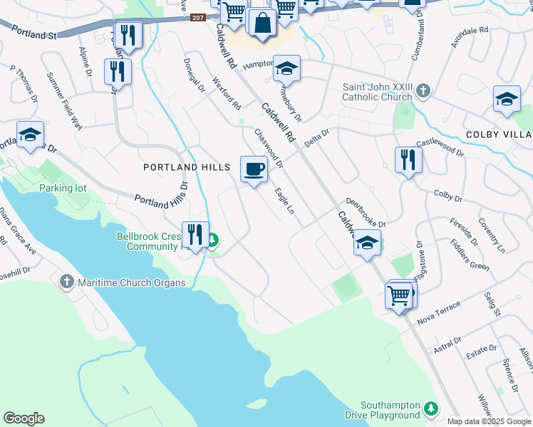 map of restaurants, bars, coffee shops, grocery stores, and more near 65 Burnaby Lane in Dartmouth