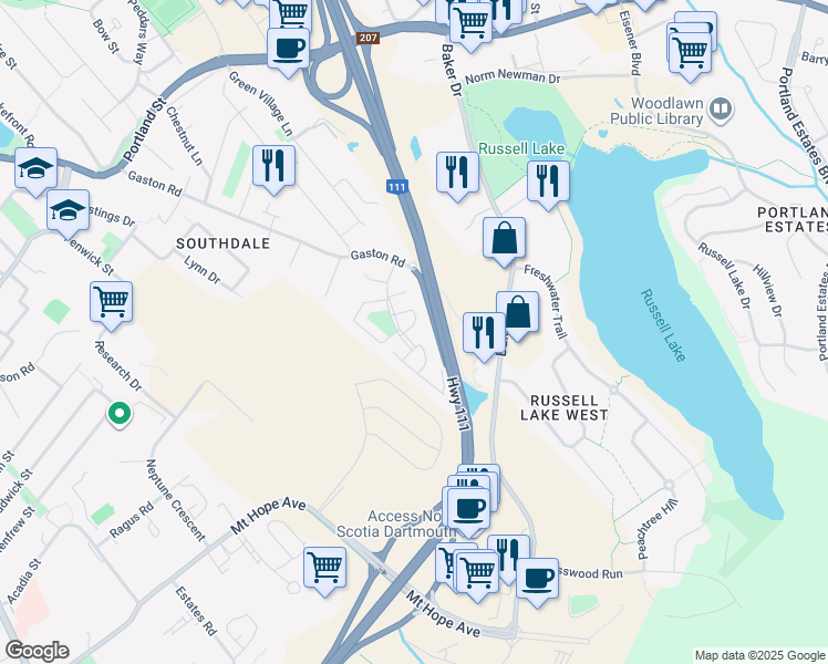 map of restaurants, bars, coffee shops, grocery stores, and more near 27 Florence Avenue in Dartmouth