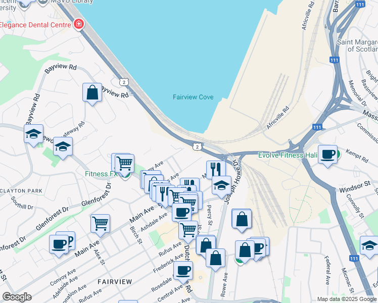 map of restaurants, bars, coffee shops, grocery stores, and more near 6 Vimy Avenue in Halifax