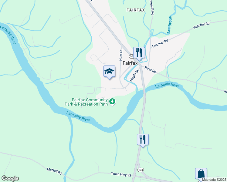 map of restaurants, bars, coffee shops, grocery stores, and more near 76 Hunt Street in Fairfax