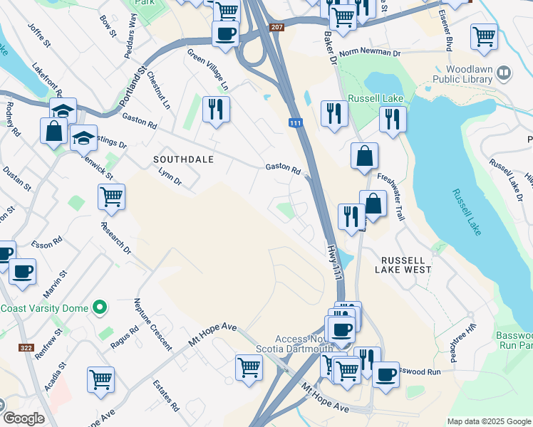 map of restaurants, bars, coffee shops, grocery stores, and more near 31 Earleton Avenue in Dartmouth