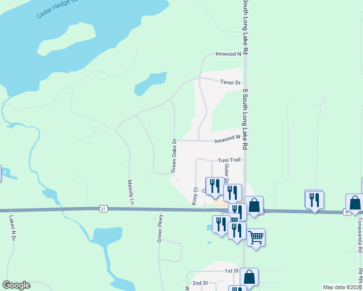 map of restaurants, bars, coffee shops, grocery stores, and more near 9747-9799 Innwood West in Interlochen