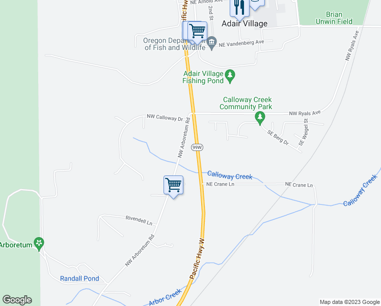 map of restaurants, bars, coffee shops, grocery stores, and more near 9007 Northwest Arboretum Road in Corvallis