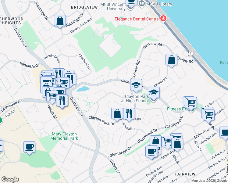 map of restaurants, bars, coffee shops, grocery stores, and more near 51 Hazelholme Drive in Halifax