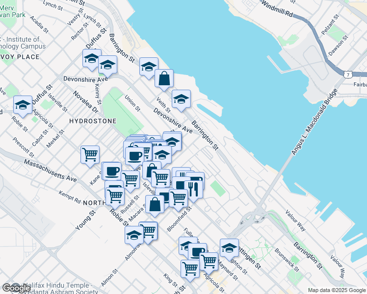 map of restaurants, bars, coffee shops, grocery stores, and more near 5313 Russell Street in Halifax