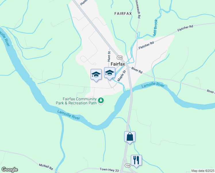 map of restaurants, bars, coffee shops, grocery stores, and more near 76 Hunt Street in Fairfax