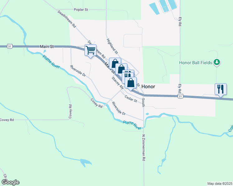 map of restaurants, bars, coffee shops, grocery stores, and more near 2210 Henry in Honor