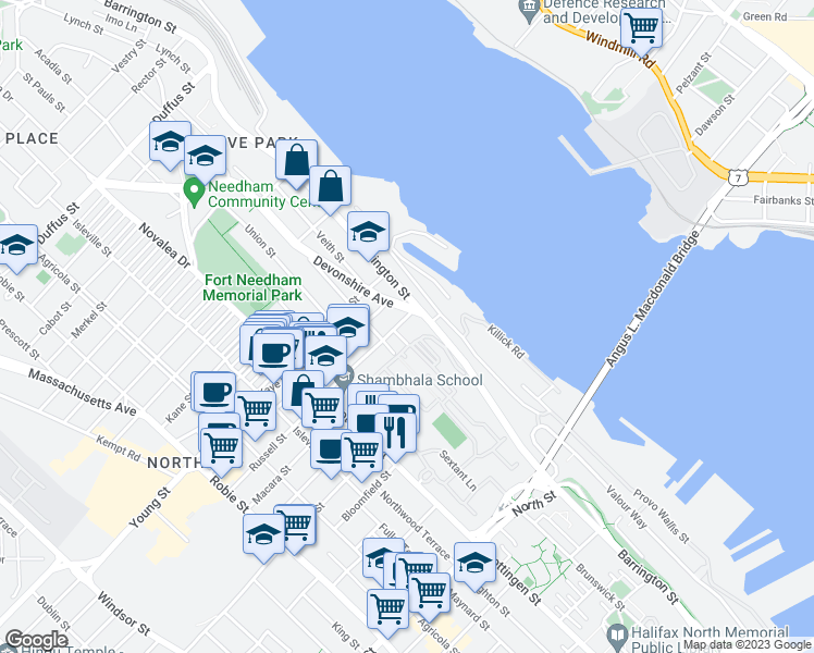 map of restaurants, bars, coffee shops, grocery stores, and more near 5240 Russell Street in Halifax
