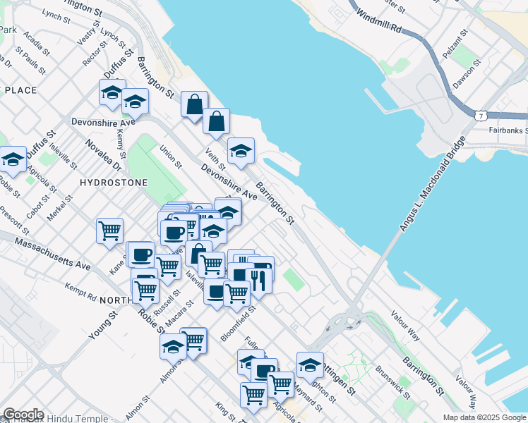map of restaurants, bars, coffee shops, grocery stores, and more near 5240 Russell Street in Halifax
