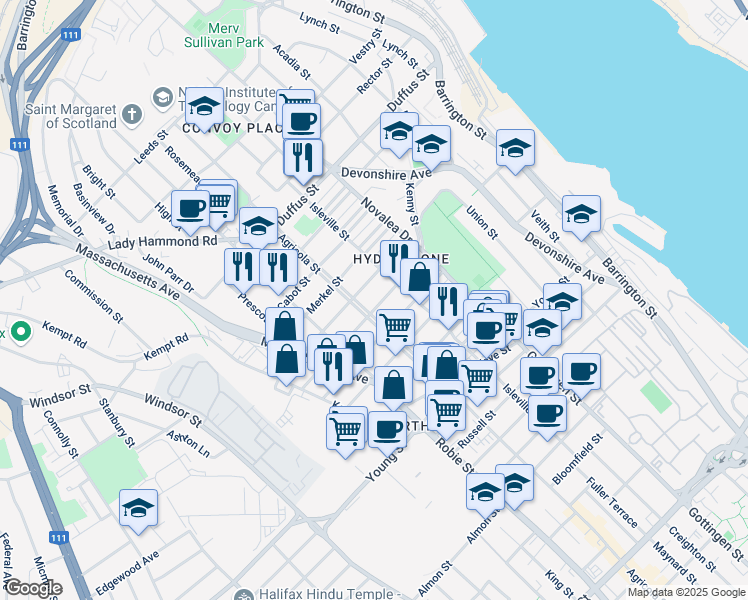 map of restaurants, bars, coffee shops, grocery stores, and more near 5675 Stanley Street in Halifax