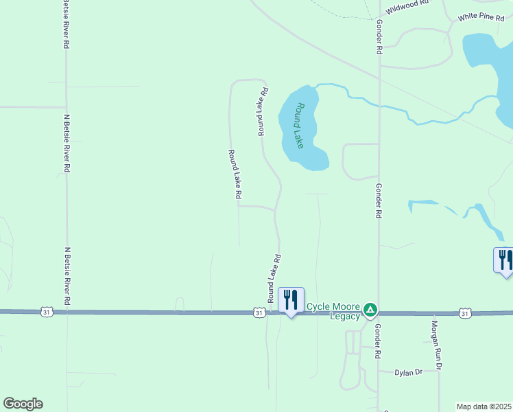 map of restaurants, bars, coffee shops, grocery stores, and more near Camden Road in Interlochen