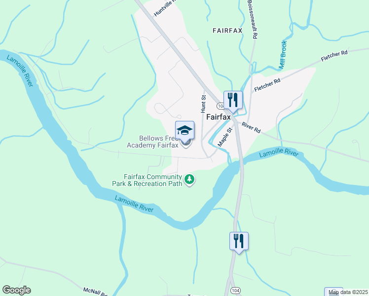 map of restaurants, bars, coffee shops, grocery stores, and more near 75 Hunt Street in Fairfax