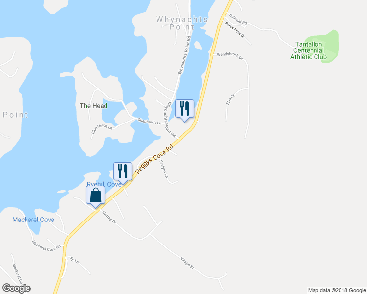 map of restaurants, bars, coffee shops, grocery stores, and more near 12895 Peggys Cove Road in Tantallon