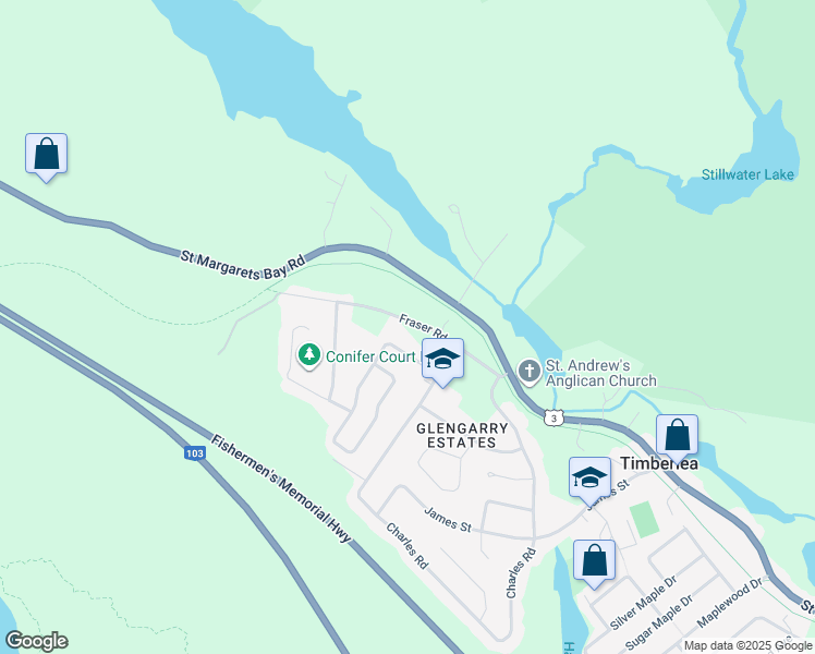 map of restaurants, bars, coffee shops, grocery stores, and more near 70 Fraser Road in Timberlea