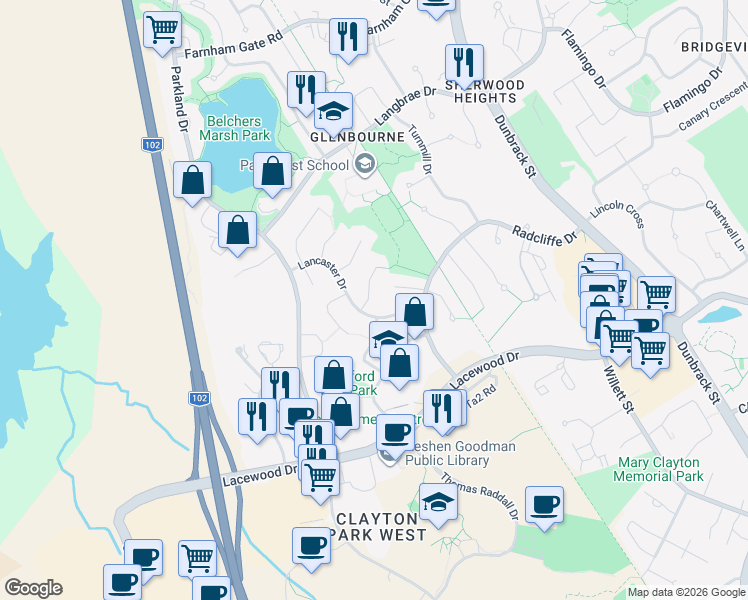 map of restaurants, bars, coffee shops, grocery stores, and more near 1 Lanshaw Close in Halifax