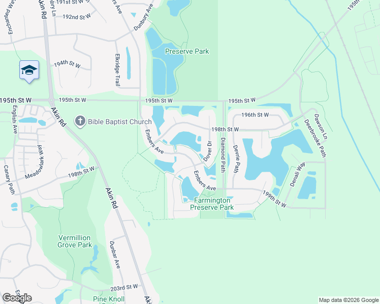 map of restaurants, bars, coffee shops, grocery stores, and more near 19854 Embers Avenue in Farmington