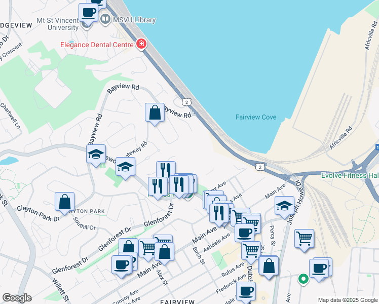 map of restaurants, bars, coffee shops, grocery stores, and more near 155 Stoney Brook Court in Halifax