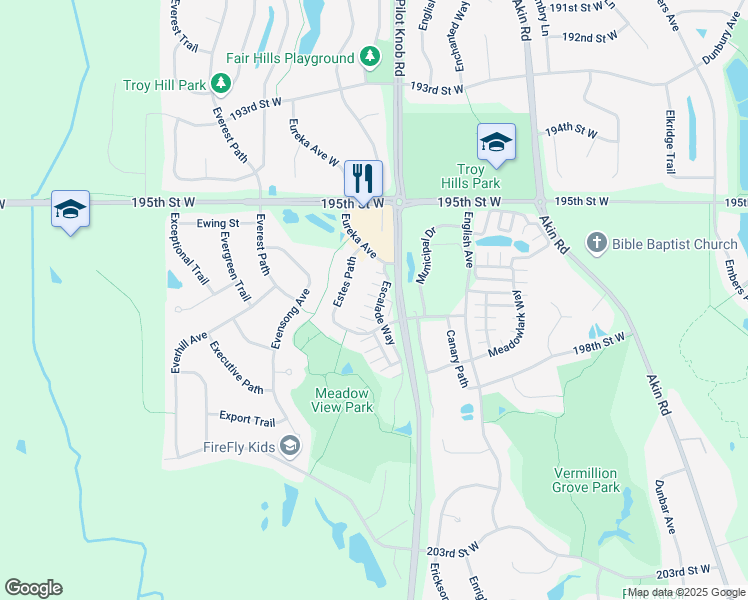 map of restaurants, bars, coffee shops, grocery stores, and more near 19632 Escalade Way in Farmington