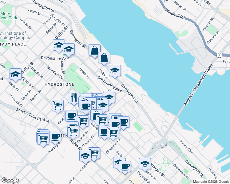map of restaurants, bars, coffee shops, grocery stores, and more near 5269 Kaye Street in Halifax