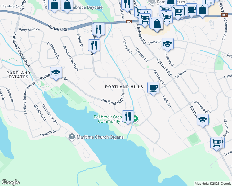 map of restaurants, bars, coffee shops, grocery stores, and more near in Dartmouth