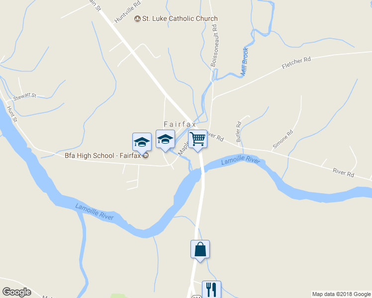 map of restaurants, bars, coffee shops, grocery stores, and more near 18 Maple Street in Fairfax