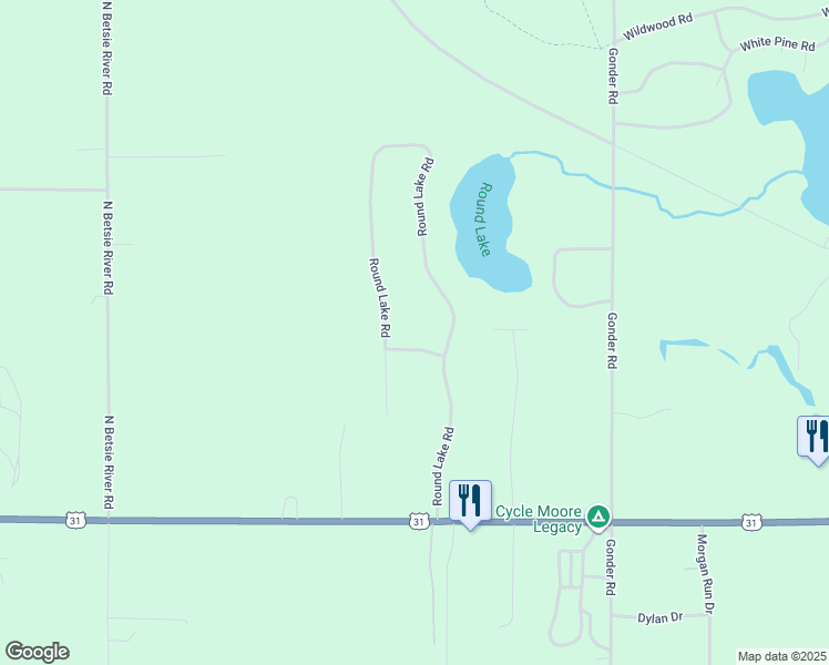 map of restaurants, bars, coffee shops, grocery stores, and more near Camden Road in Interlochen