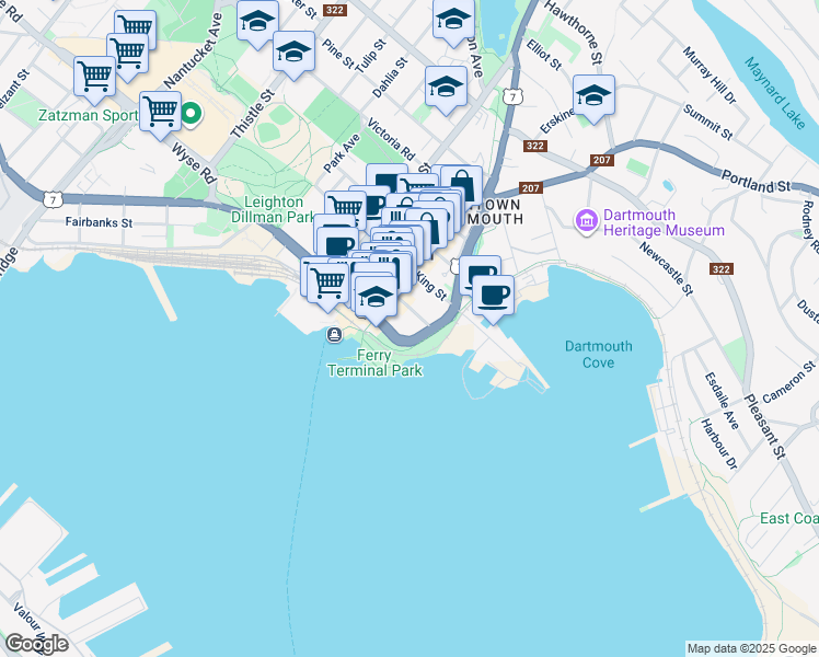 map of restaurants, bars, coffee shops, grocery stores, and more near in Dartmouth