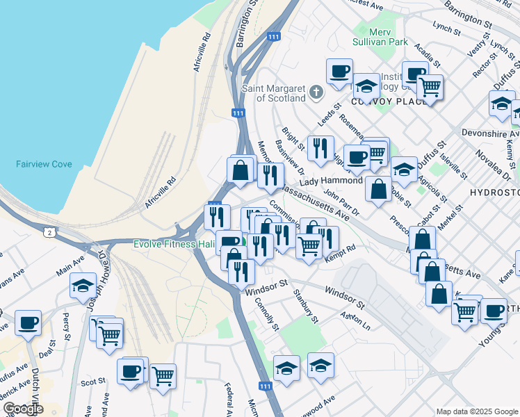 map of restaurants, bars, coffee shops, grocery stores, and more near 6316 Lady Hammond Road in Halifax