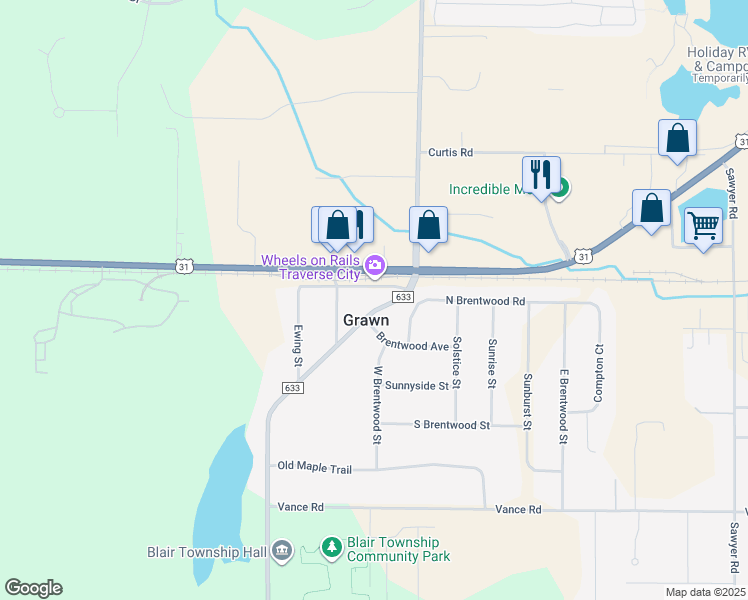 map of restaurants, bars, coffee shops, grocery stores, and more near 1586 Co Road 633 in Grawn