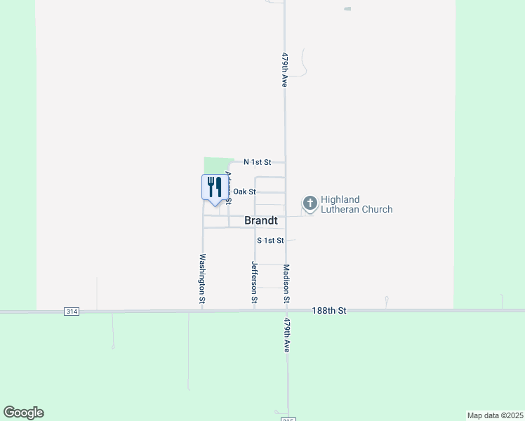 map of restaurants, bars, coffee shops, grocery stores, and more near 304 Main Street in Brandt