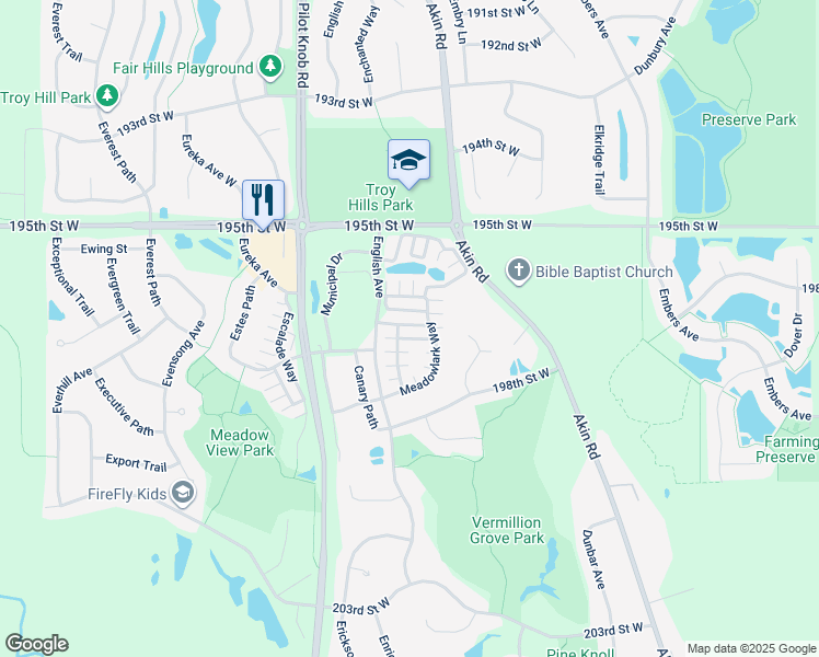 map of restaurants, bars, coffee shops, grocery stores, and more near 5108 Robin Lane in Farmington