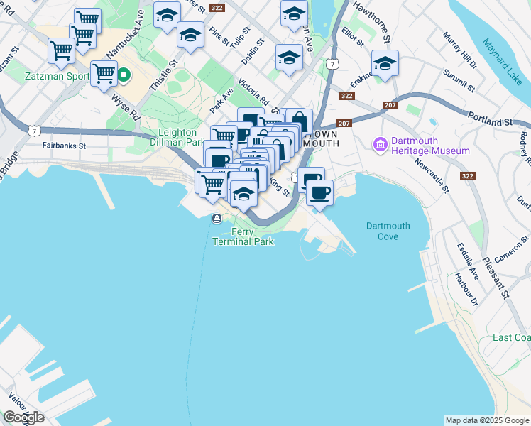 map of restaurants, bars, coffee shops, grocery stores, and more near 1 Prince Street in Dartmouth