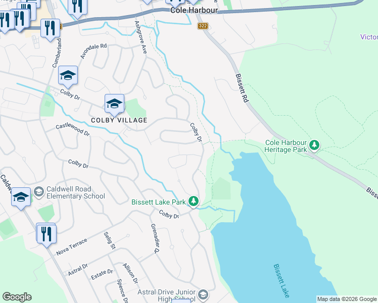 map of restaurants, bars, coffee shops, grocery stores, and more near 15 Bellroyal Court in Dartmouth