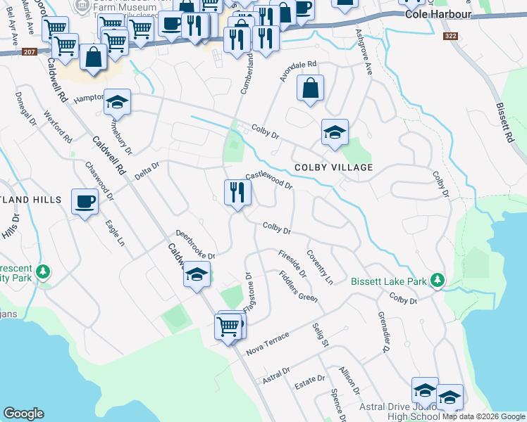 map of restaurants, bars, coffee shops, grocery stores, and more near 31 Carnaby Crescent in Dartmouth