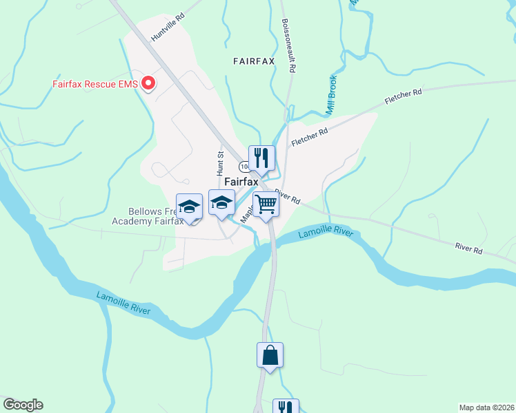 map of restaurants, bars, coffee shops, grocery stores, and more near 18 Maple Street in Fairfax