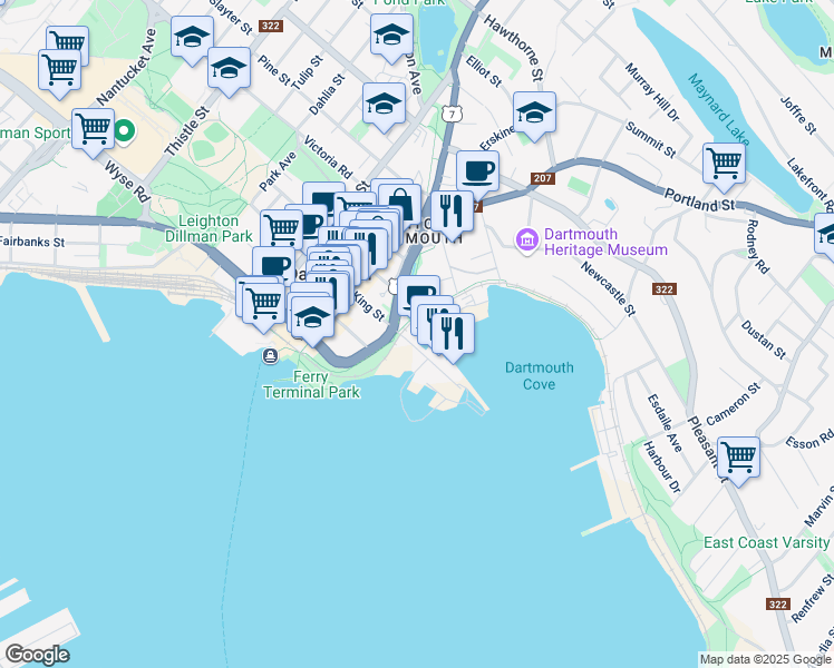map of restaurants, bars, coffee shops, grocery stores, and more near 15 Kings Wharf Place in Dartmouth