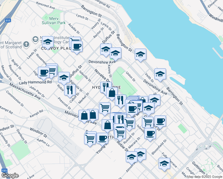 map of restaurants, bars, coffee shops, grocery stores, and more near 5520 Stanley Place in Halifax