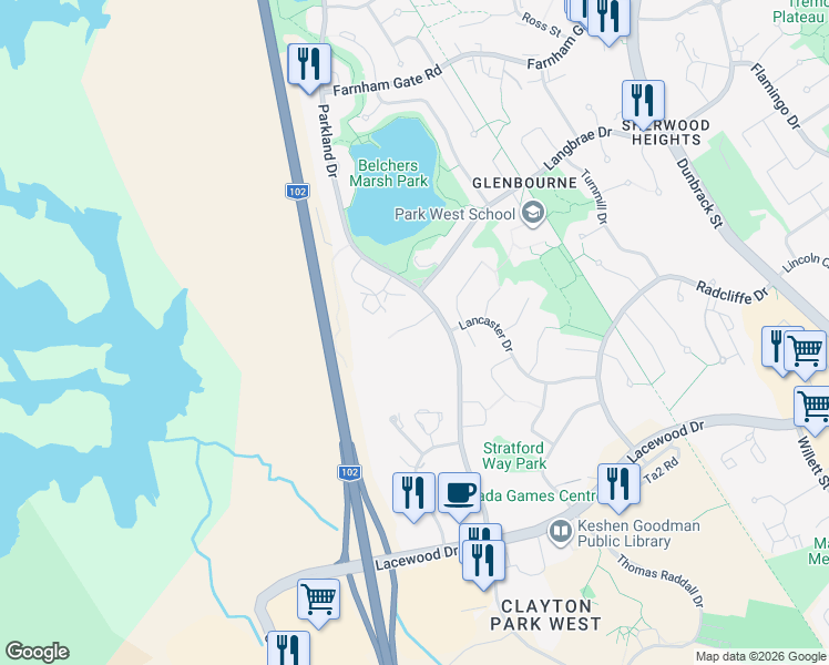 map of restaurants, bars, coffee shops, grocery stores, and more near 24 Rosehurst Close in Halifax