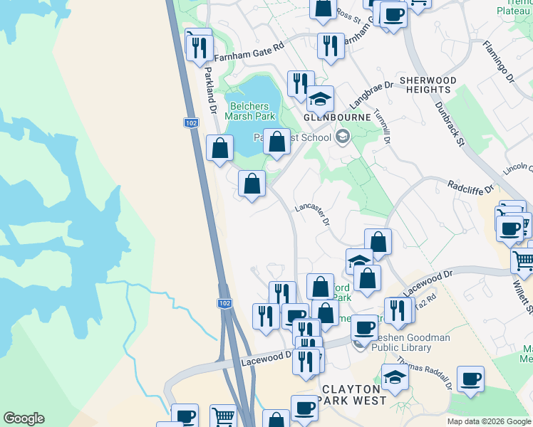 map of restaurants, bars, coffee shops, grocery stores, and more near 24 Rosehurst Close in Halifax