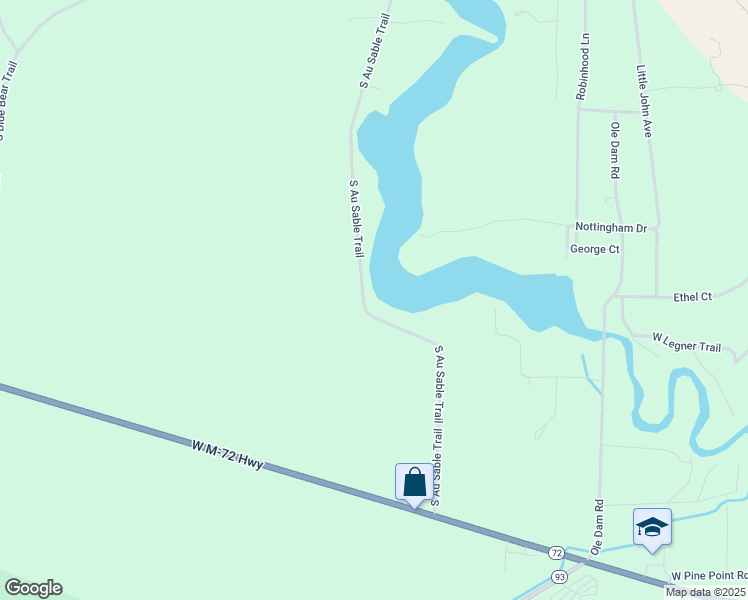 map of restaurants, bars, coffee shops, grocery stores, and more near 858-1584 South Ausable Trail in Grayling